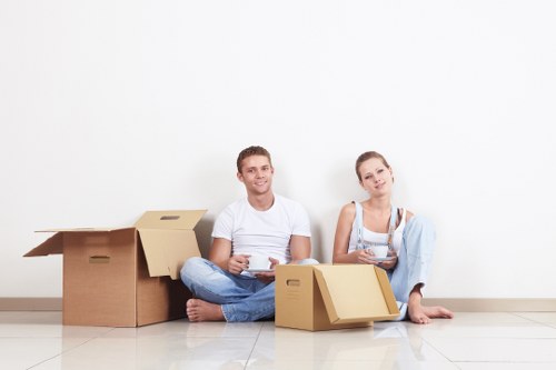 Moving boxes and furniture with a local removal van team